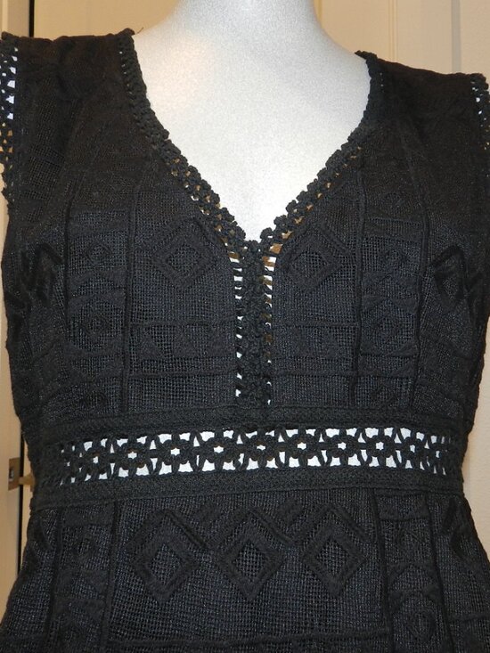Nanette Lepore Black Boho Fringe Trim Crochet Knit Top Size 6 - Picture 3 of 14